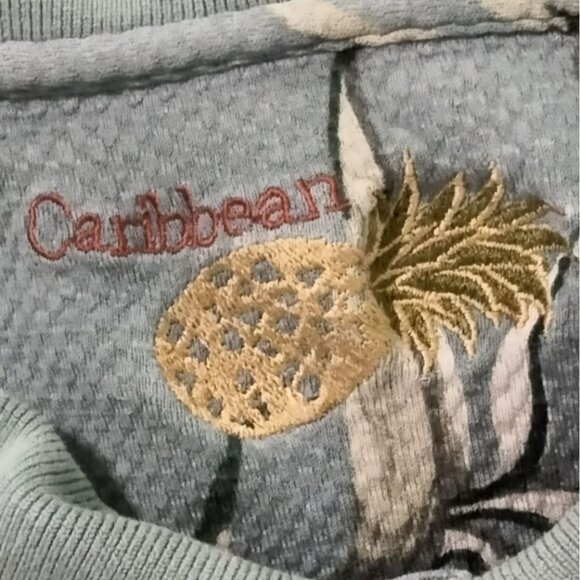 Caribbean Mens XL Palm Print Polo Shirt Bamboo Green - Picture 6 of 7